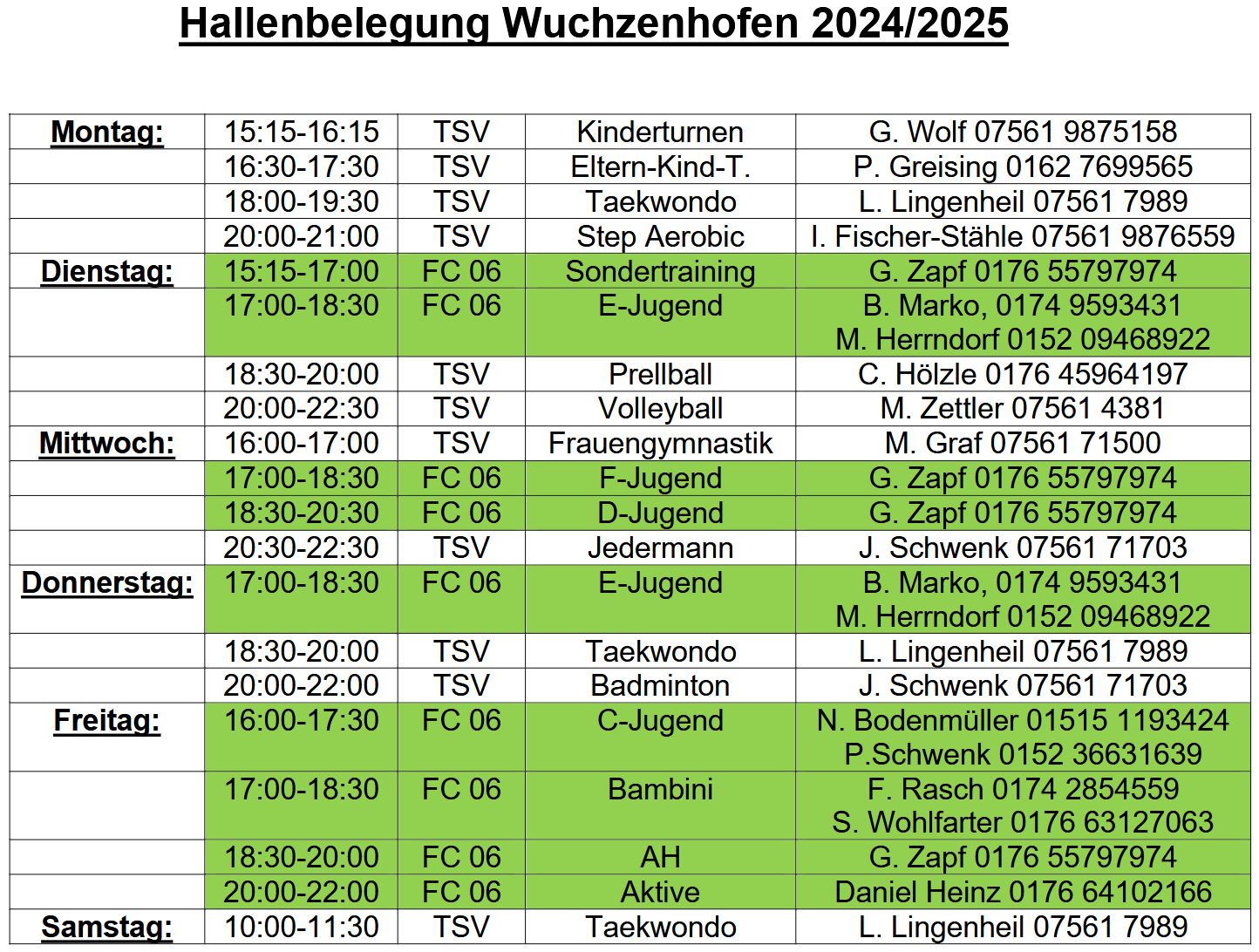 Hallenbelegung 2024 2025